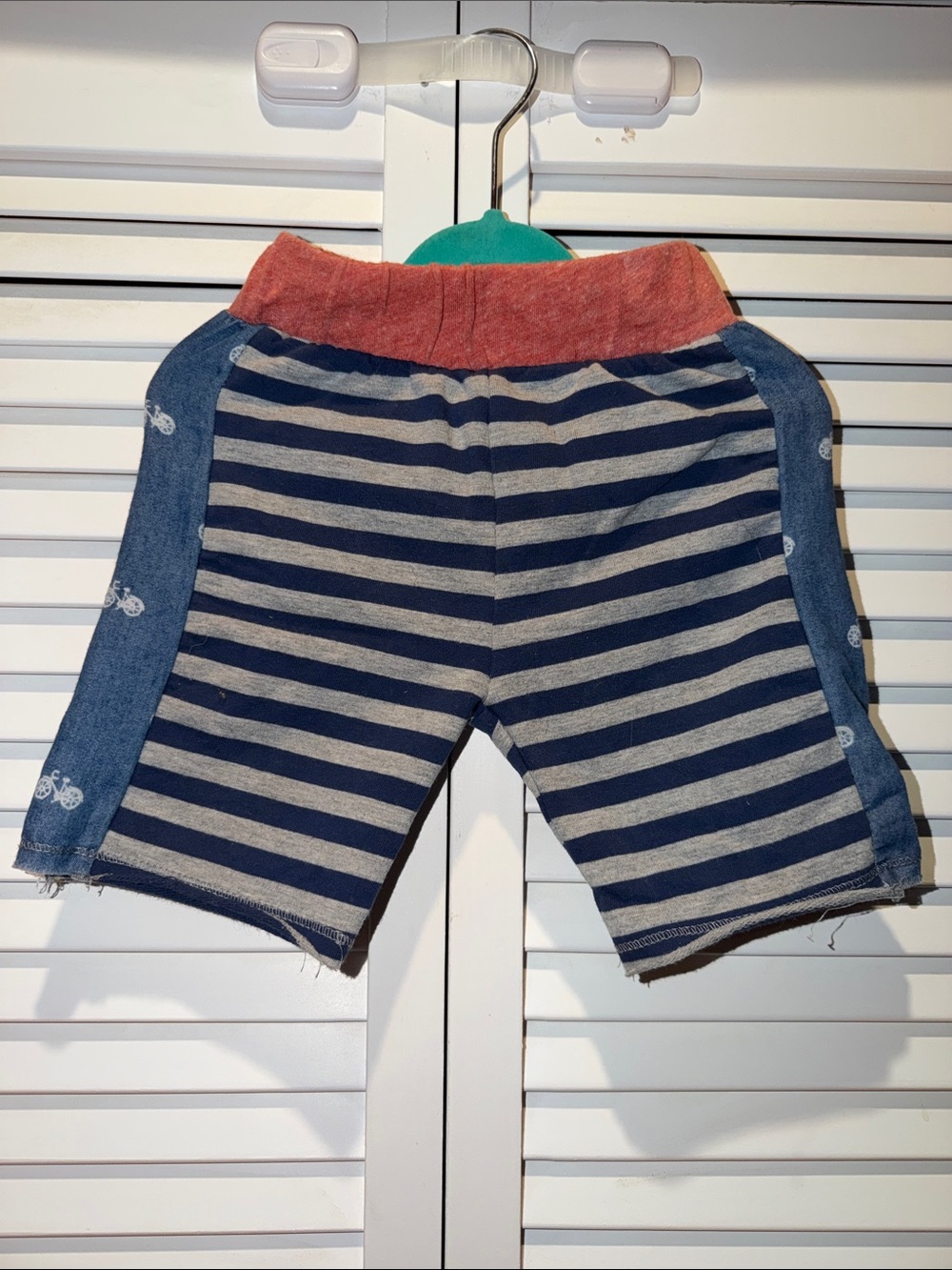 Striped Navy & Gray Kids Shorts with Red Waistband